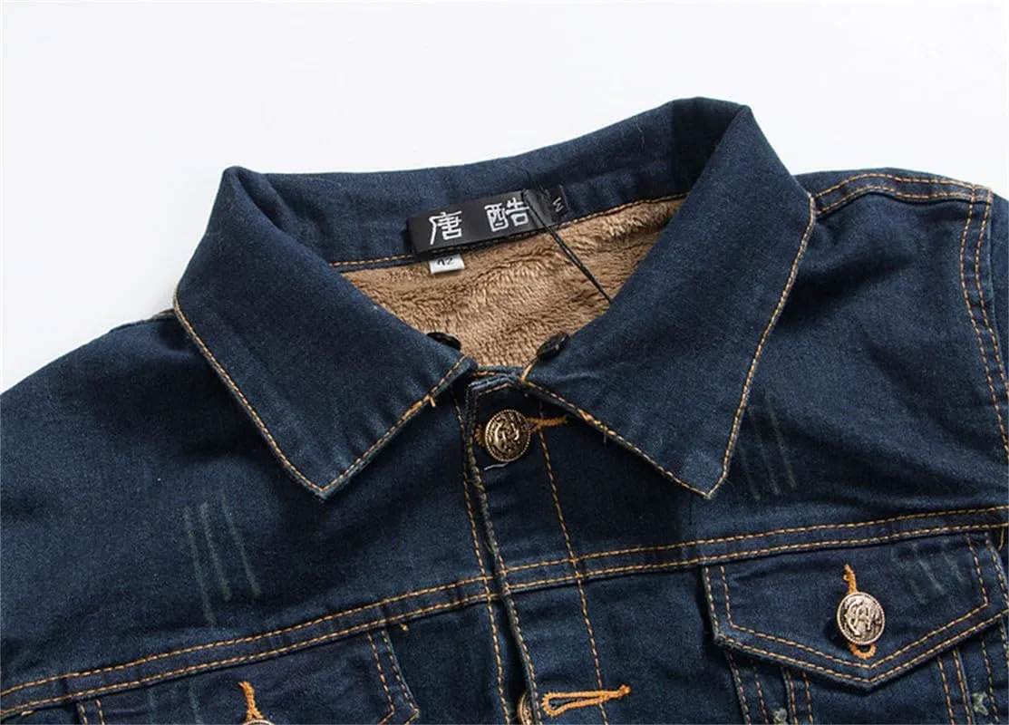 VIVICOLOR Mens Dark Sherpa Fleece Lined Denim Trucker Jackets Winter Warm Cowboy Jean Coats,M-4XL