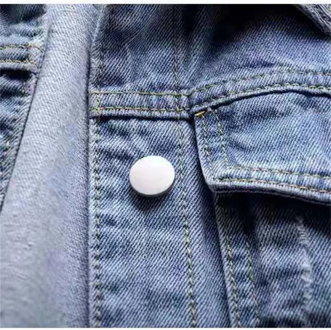 Vsadsau Women's Denim Jacket 3/4 Sleeve Lapel Short Casual Solid Color Buttons Jean Coats