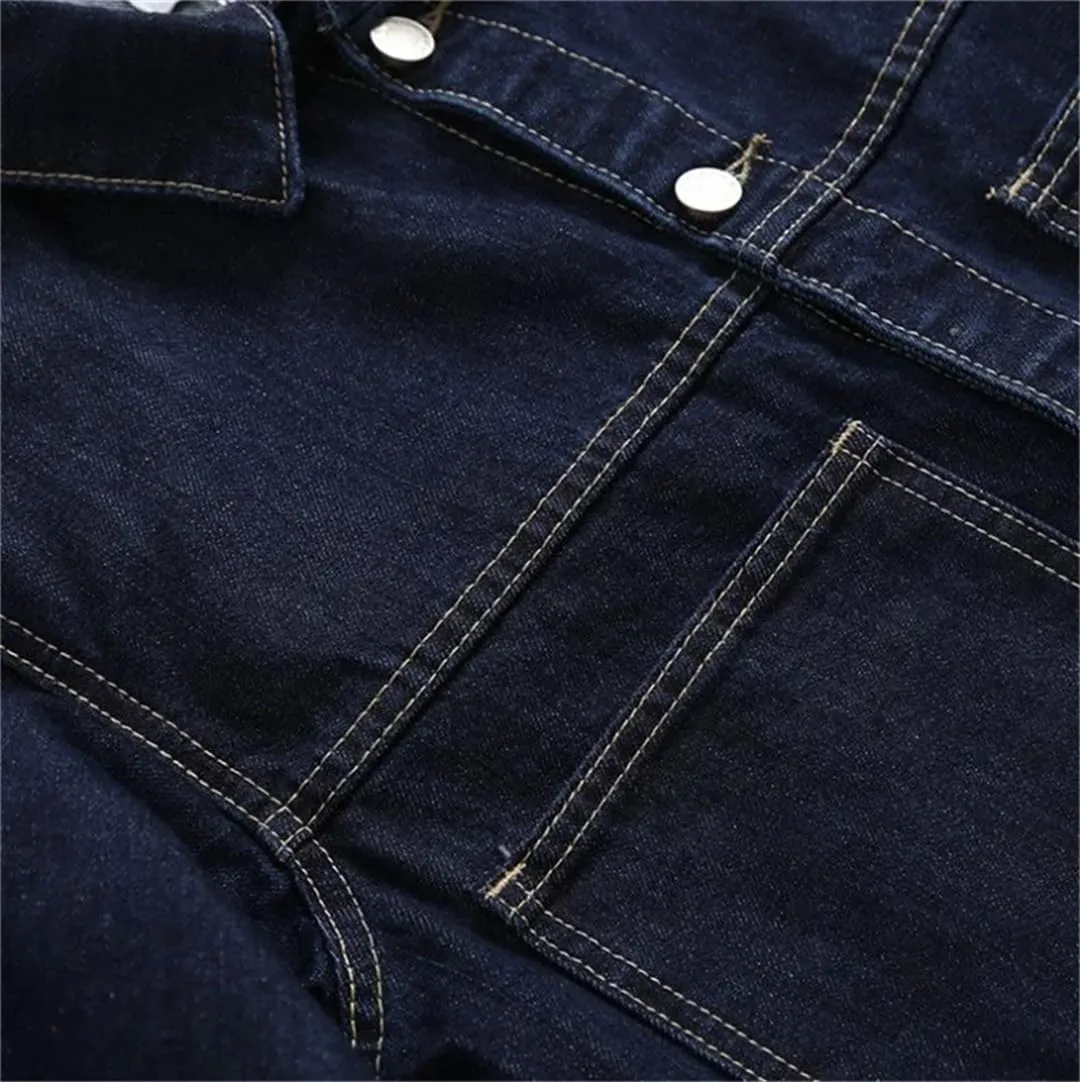 Vsadsau Women's Denim Jacket Retro Buttons Loose Casual Long Sleeve Lapel Jean Coats