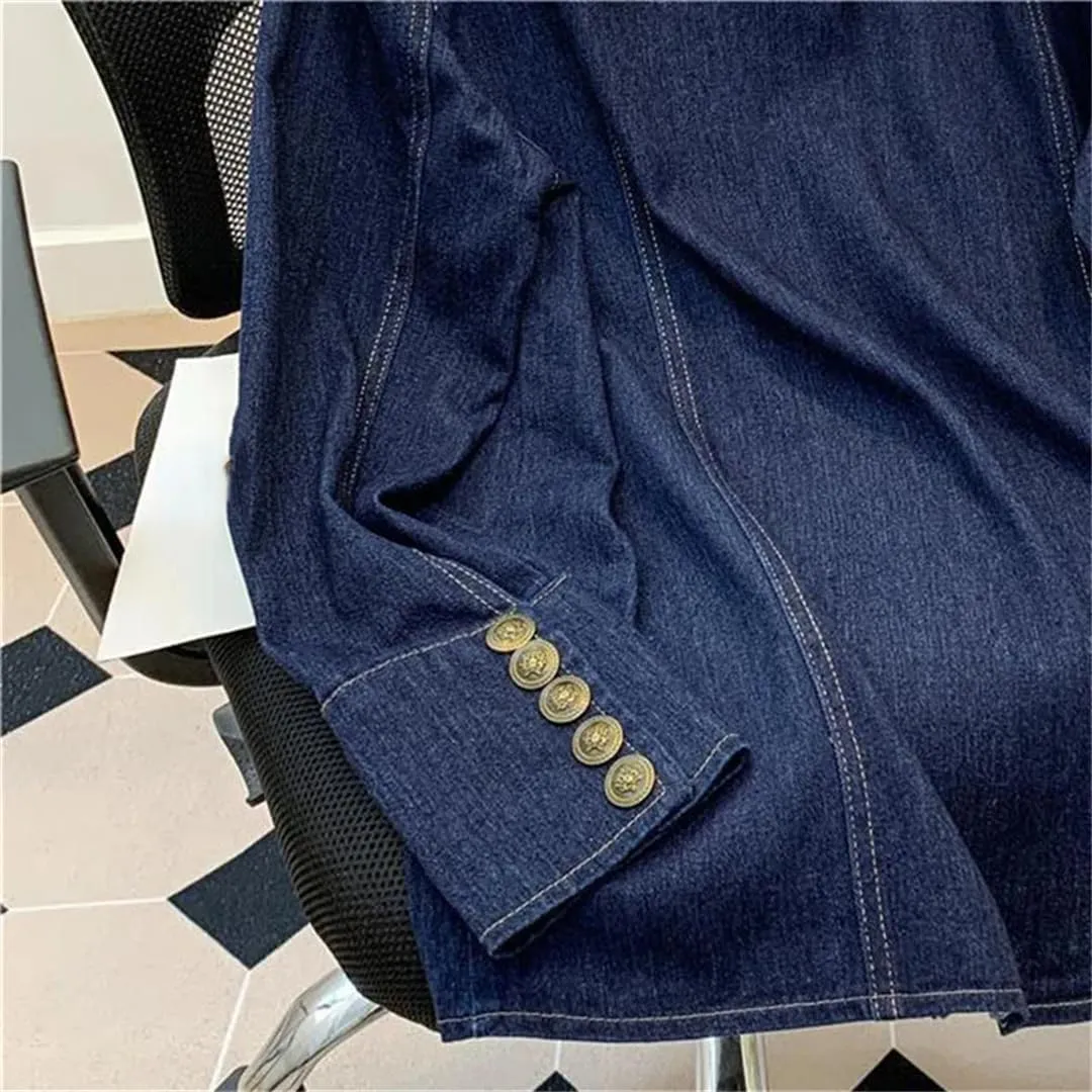Vsadsau Women's Denim Jacket Shirt Loose Retro Casual Long Sleeve Thin Lapel Buttons Jean Coats