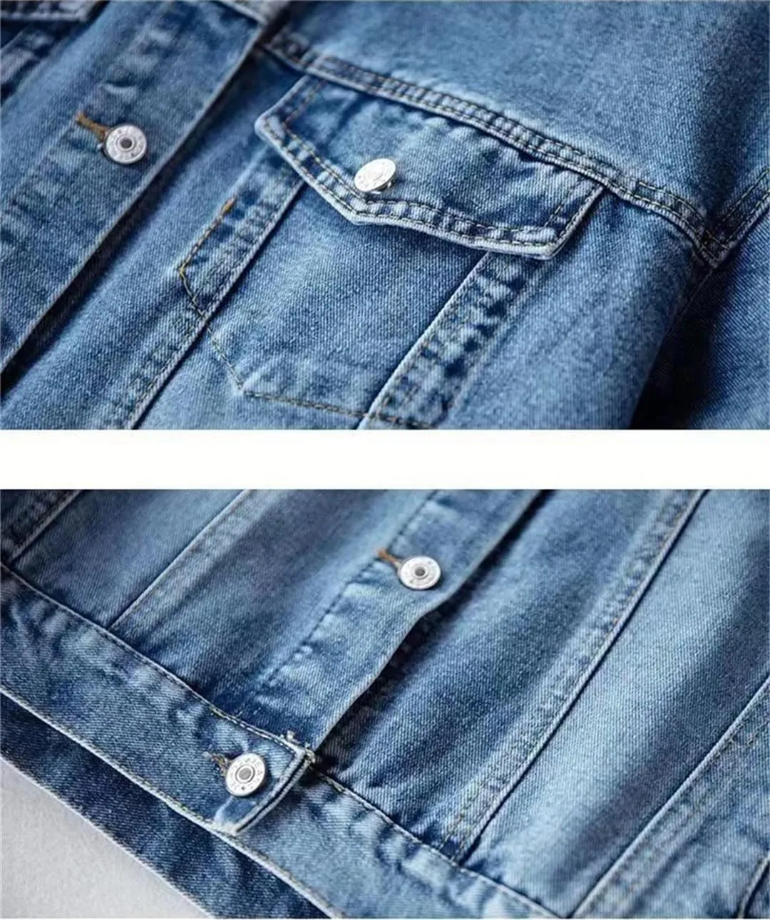 Vsadsau Women's Retro Denim Jacket Casual Long Sleeve Lapel Single Breasted Jean Coats