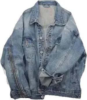 Vsadsau Women's Vintage Denim Jacket Long Sleeve Lapel Loose Solid Color Single-Breasted Jean Coats