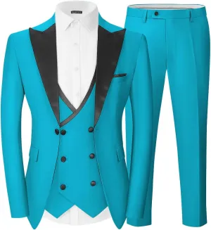 Wangyue Mens Tuxedo Suit for Men Double Breasted 3 Piece Slim Fit Suits for Wedding Suit Men Prom Suits Vest Pants Sets