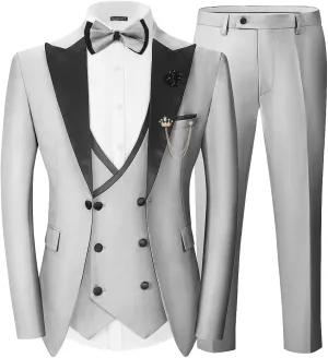 Wangyue Mens Tuxedo Suit for Men Double Breasted 3 Piece Slim Fit Suits for Wedding Suit Men Prom Suits Vest Pants Sets