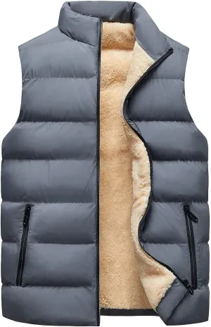 WENKOMG1 Winter Sherpa Lined Vest For Man,Solid Fleece Lined Packable Sleeveless Outerwear Zip Up Ski Vest Big And Tall