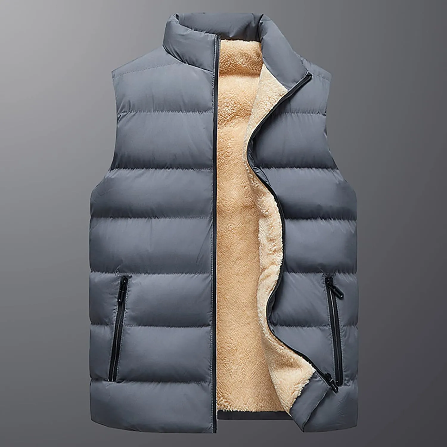 WENKOMG1 Winter Sherpa Lined Vest For Man,Solid Fleece Lined Packable Sleeveless Outerwear Zip Up Ski Vest Big And Tall