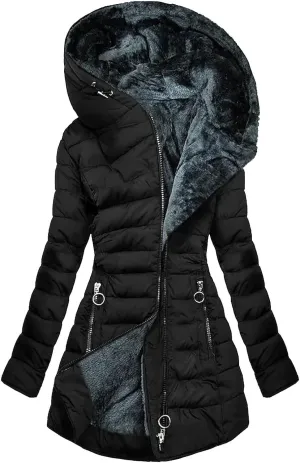 Winter Coats for Women 2024 Plus Size Fleece Lined Hood Zip up Padded Jacket Casual Thicken Warm Puffer Parka Outwear