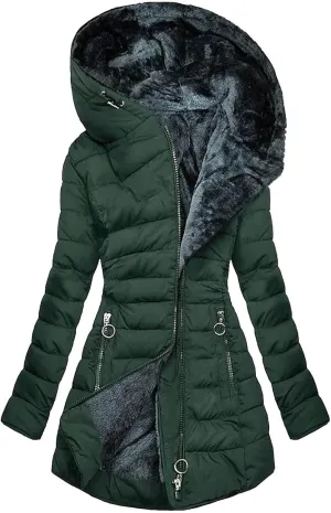 Winter Coats for Women 2024 Plus Size Fleece Lined Hood Zip up Padded Jacket Casual Thicken Warm Puffer Parka Outwear