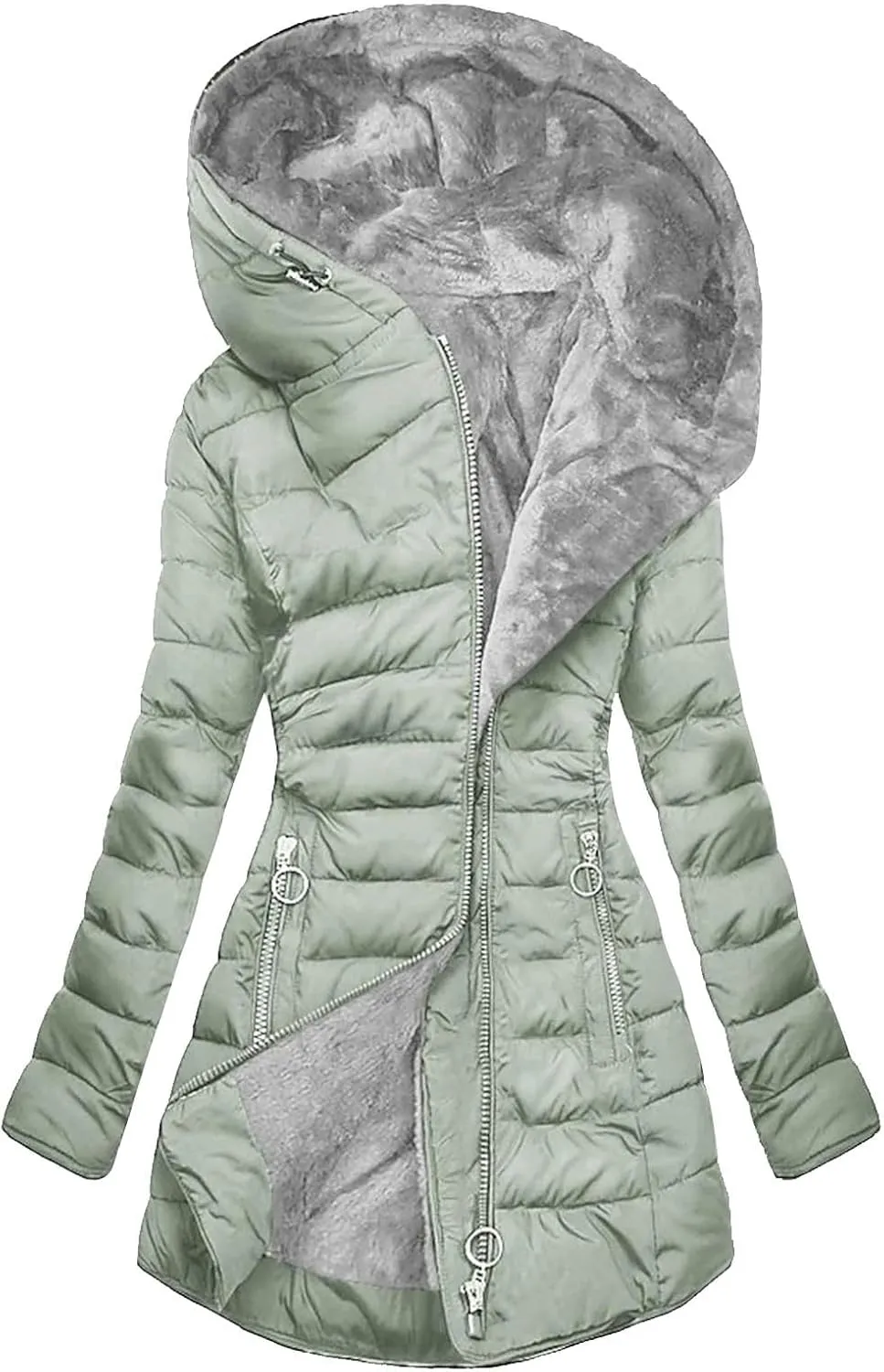 Winter Coats for Women 2024 Plus Size Fleece Lined Hood Zip up Padded Jacket Casual Thicken Warm Puffer Parka Outwear