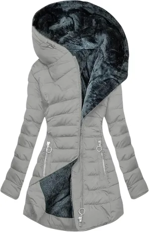Winter Coats for Women 2024 Plus Size Fleece Lined Hood Zip up Padded Jacket Casual Thicken Warm Puffer Parka Outwear
