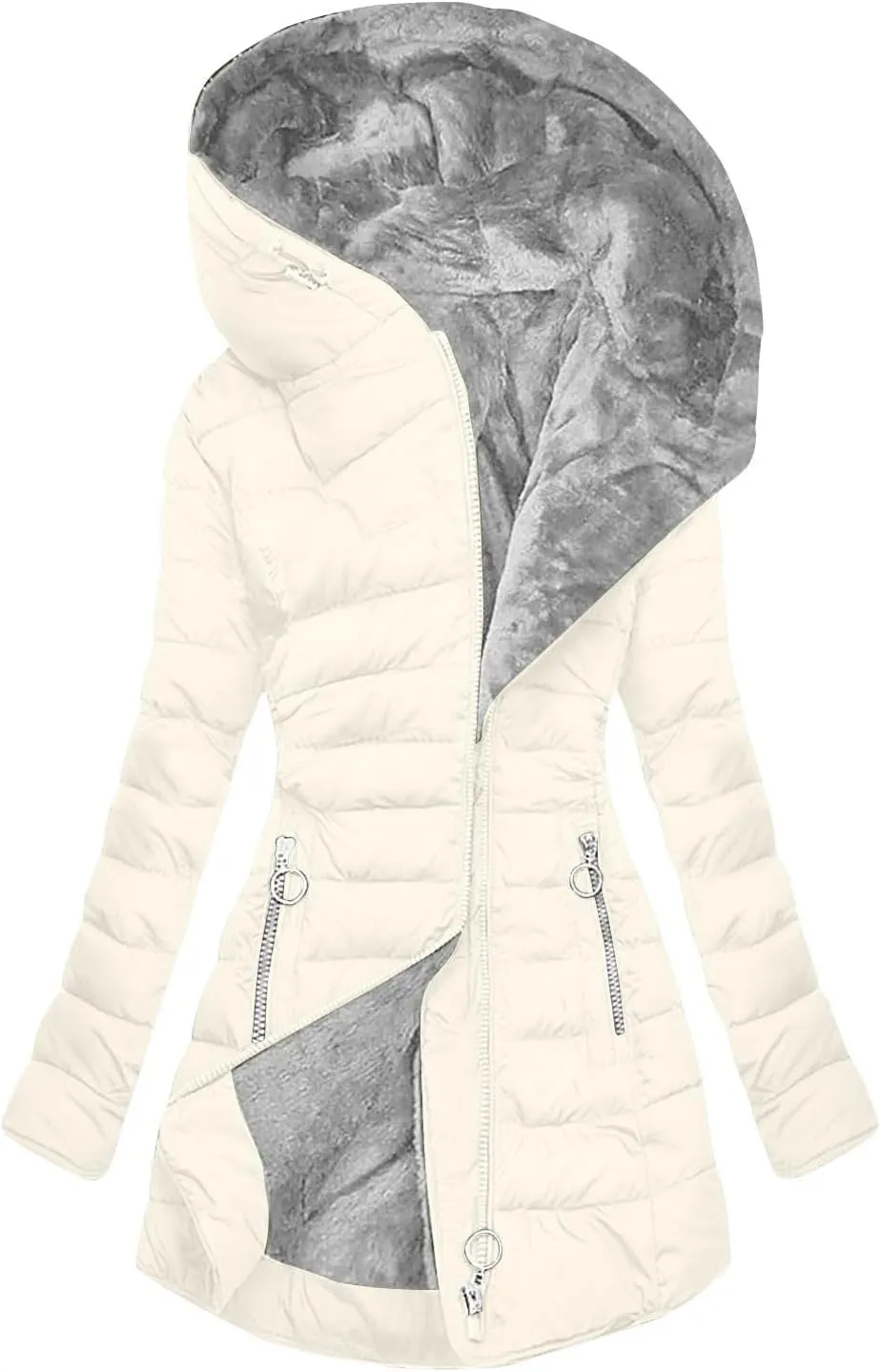 Winter Coats for Women 2024 Plus Size Fleece Lined Hood Zip up Padded Jacket Casual Thicken Warm Puffer Parka Outwear
