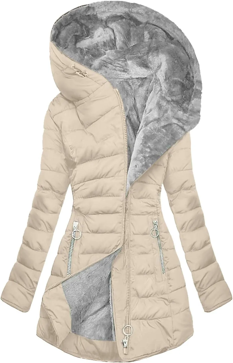 Winter Coats for Women 2024 Plus Size Fleece Lined Hood Zip up Padded Jacket Casual Thicken Warm Puffer Parka Outwear