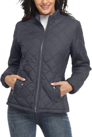 Winter Coats for Women Casual Long Sleeve Warm Quilted Jacket Full Zip Cropped Puffer Coat 2024 Outdoor Outing Outwear