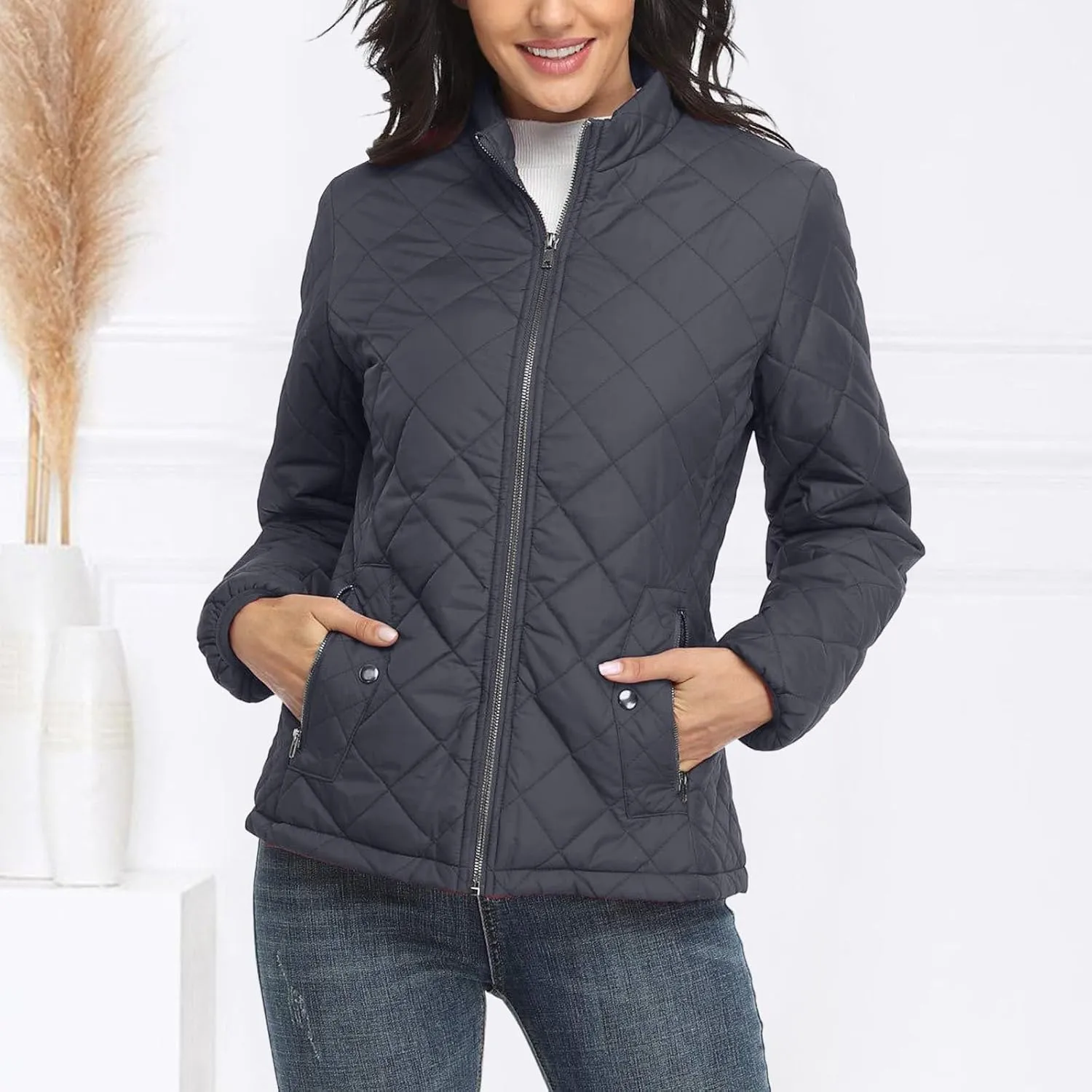 Winter Coats for Women Casual Long Sleeve Warm Quilted Jacket Full Zip Cropped Puffer Coat 2024 Outdoor Outing Outwear