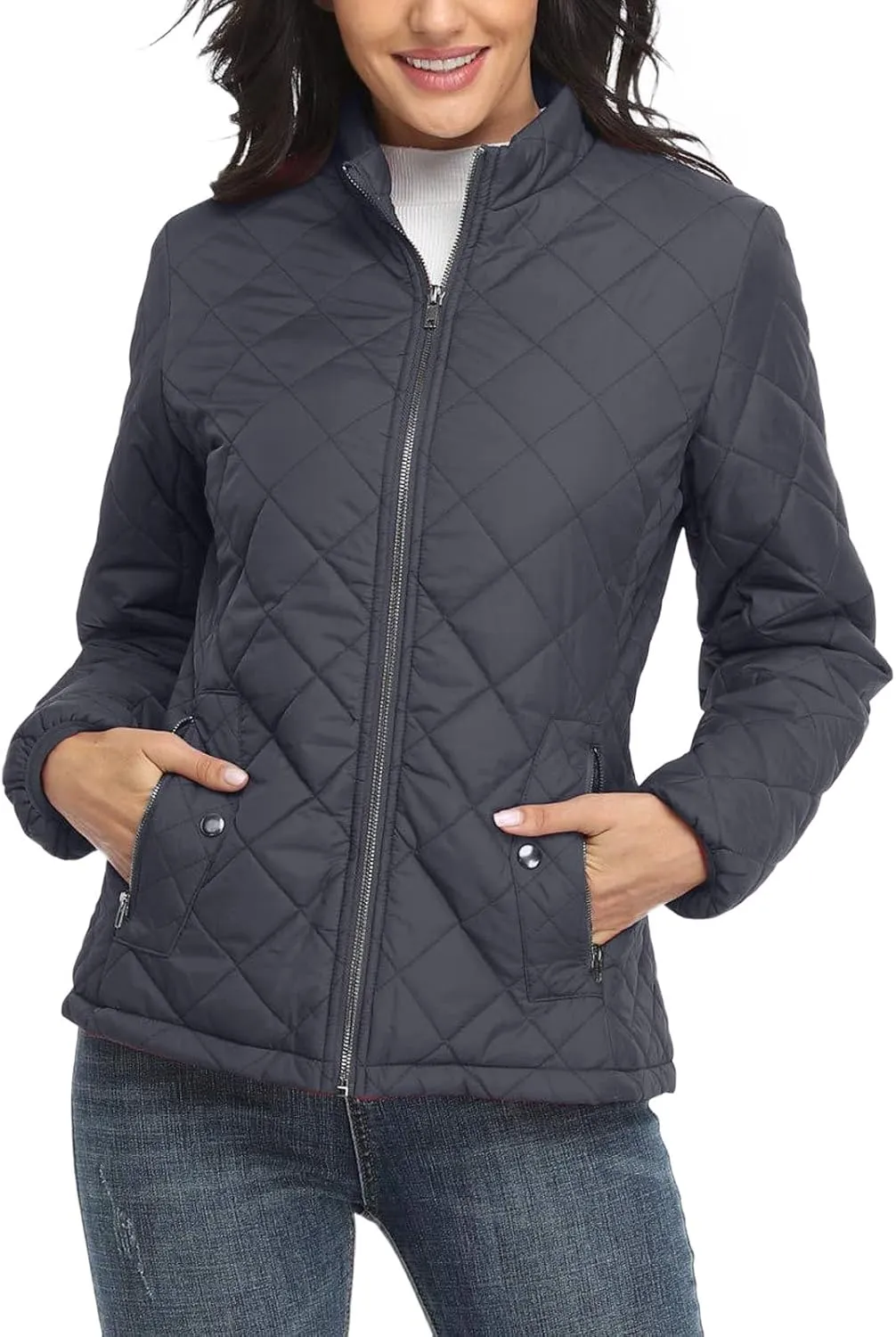 Winter Coats for Women Casual Long Sleeve Warm Quilted Jacket Full Zip Cropped Puffer Coat 2024 Outdoor Outing Outwear