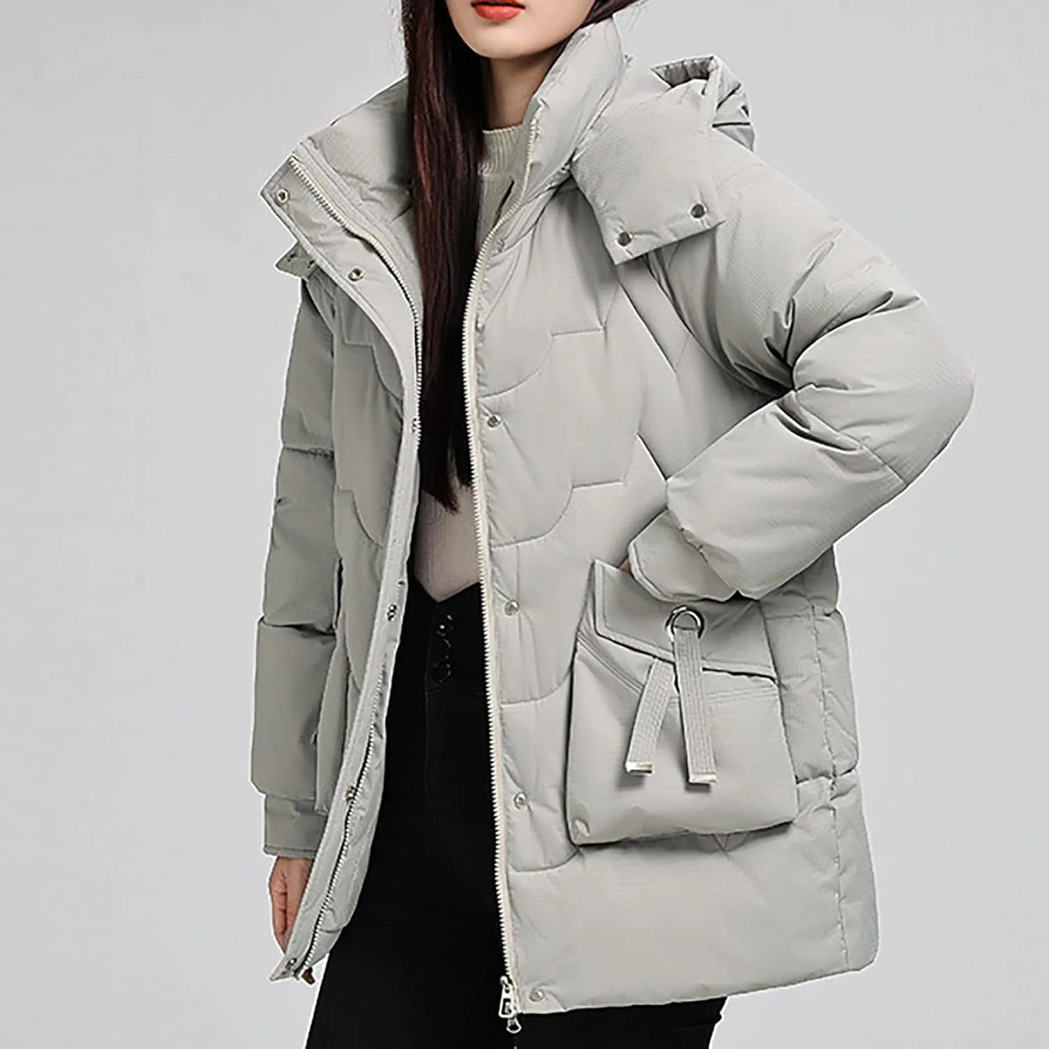 Winter Jackets for Women Plus Size Full Zip Long Sleeve Puffer Parka Jackets Baggy Casual Warm down Coats with Pocket