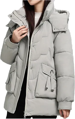 Winter Jackets for Women Plus Size Full Zip Long Sleeve Puffer Parka Jackets Baggy Casual Warm down Coats with Pocket