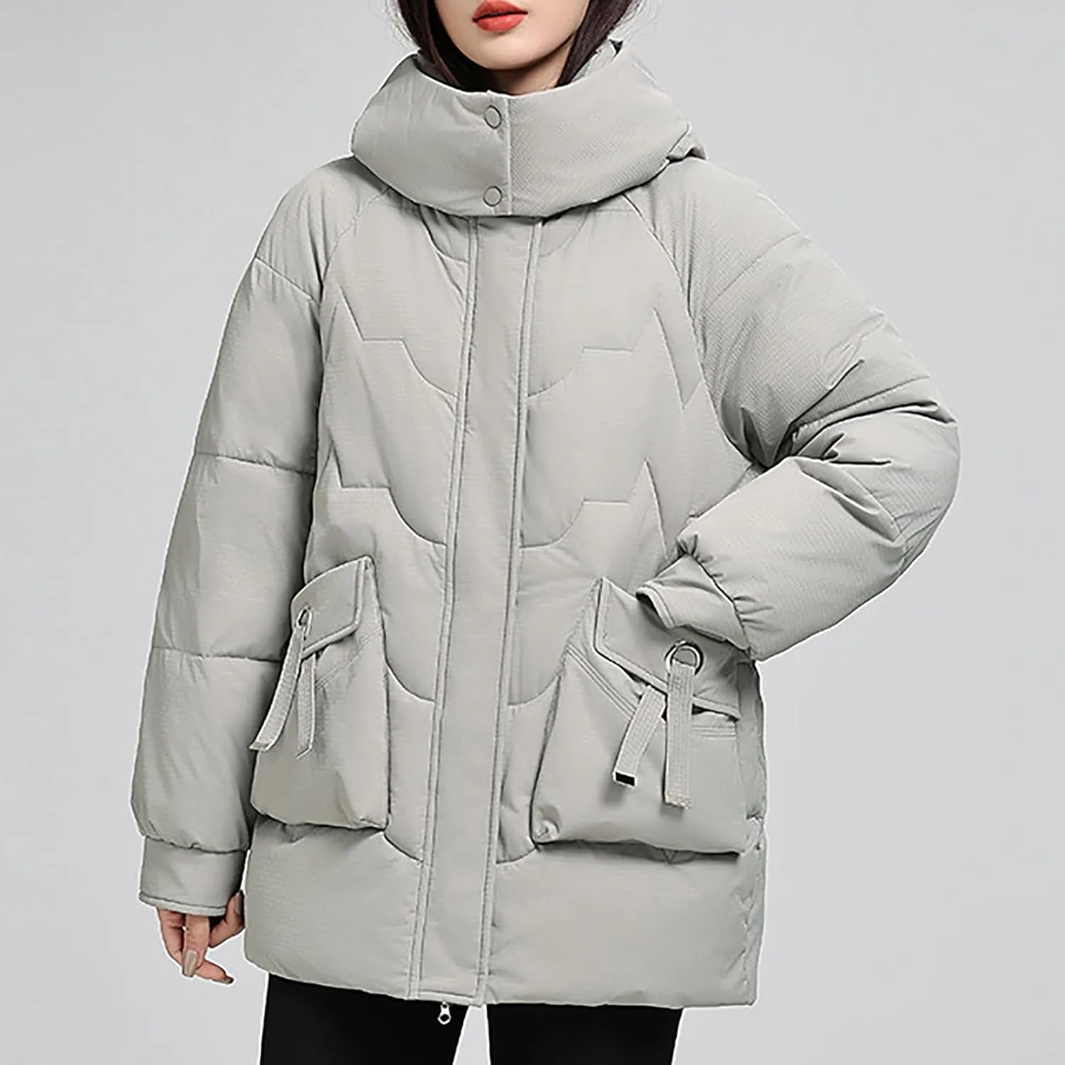 Winter Jackets for Women Plus Size Full Zip Long Sleeve Puffer Parka Jackets Baggy Casual Warm down Coats with Pocket