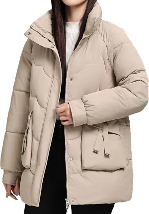 Winter Jackets for Women Plus Size Full Zip Long Sleeve Puffer Parka Jackets Baggy Casual Warm down Coats with Pocket