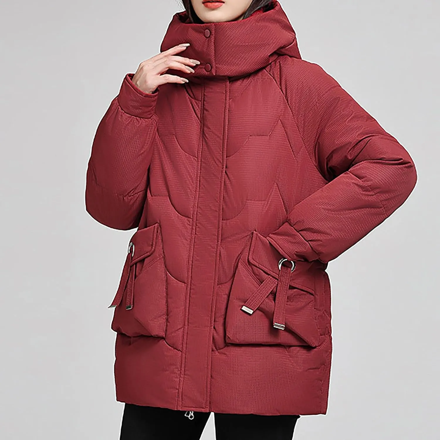 Winter Jackets for Women Plus Size Full Zip Long Sleeve Puffer Parka Jackets Baggy Casual Warm down Coats with Pocket