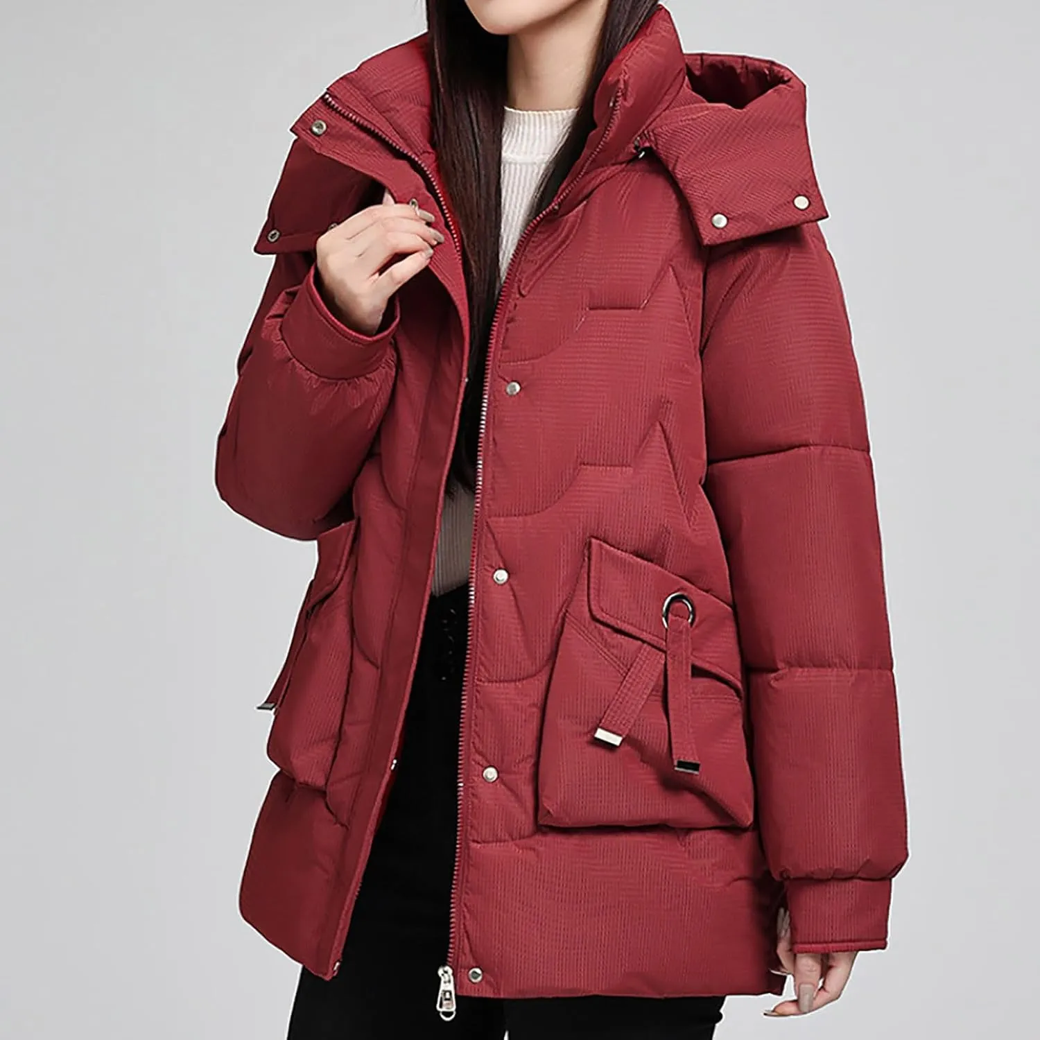 Winter Jackets for Women Plus Size Full Zip Long Sleeve Puffer Parka Jackets Baggy Casual Warm down Coats with Pocket