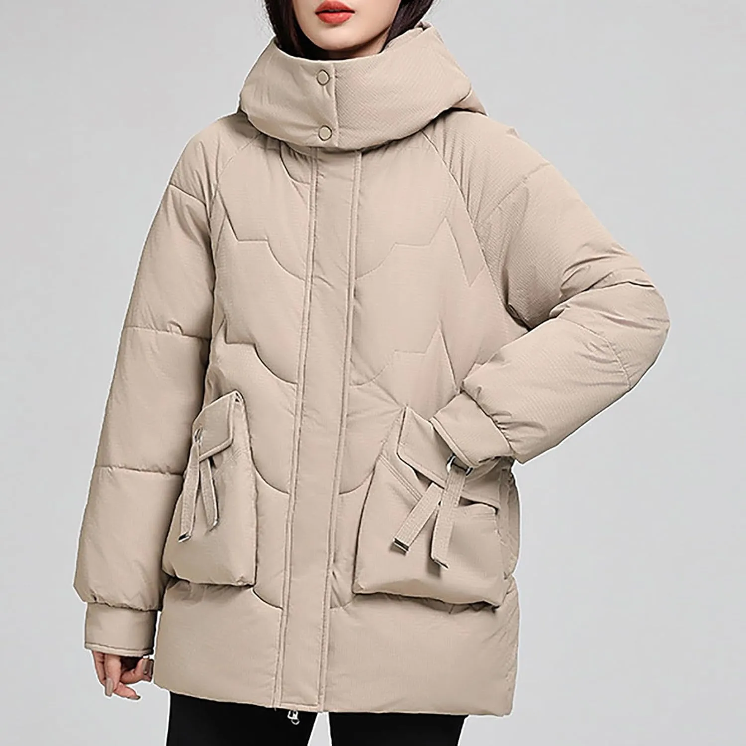 Winter Jackets for Women Plus Size Full Zip Long Sleeve Puffer Parka Jackets Baggy Casual Warm down Coats with Pocket