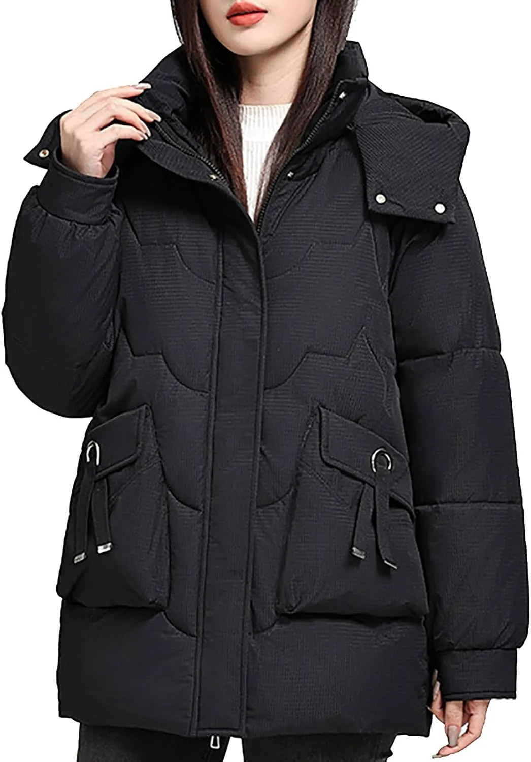 Winter Jackets for Women Plus Size Full Zip Long Sleeve Puffer Parka Jackets Baggy Casual Warm down Coats with Pocket