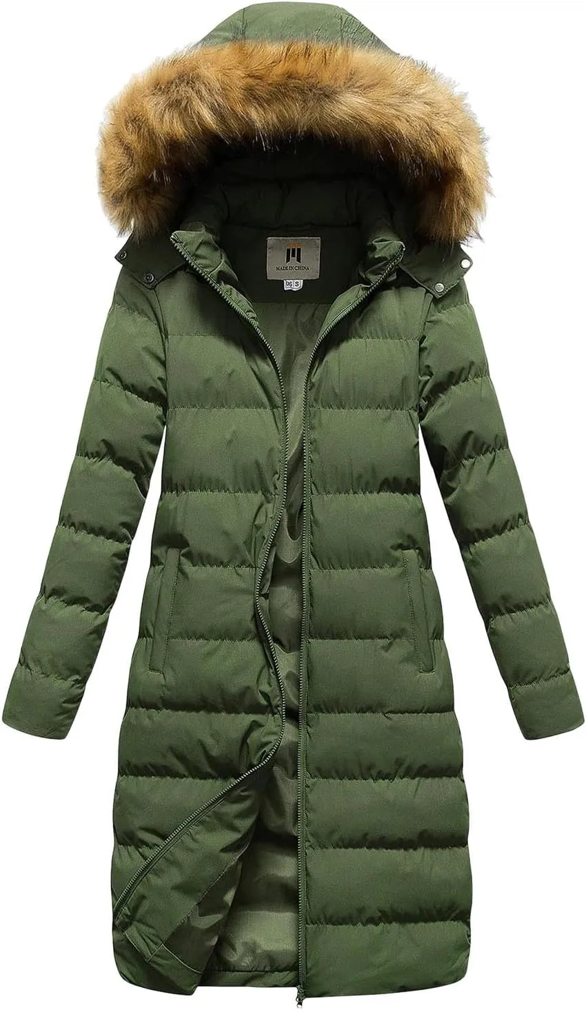 Winter Simple Solid Zipper Long Puffer Coat for Womens Warm Casual Slim Quilted Down Coat Long Sleeve Hooded Jacket
