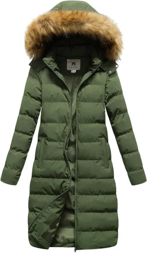 Winter Simple Solid Zipper Long Puffer Coat for Womens Warm Casual Slim Quilted Down Coat Long Sleeve Hooded Jacket