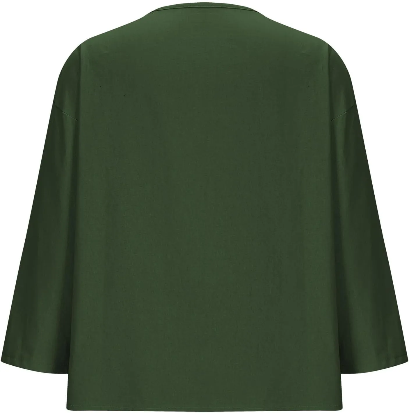 Women Button Front V Neck Tee Tops Summer Dressy Cotton Linen 3/4 Sleeve T-Shirts Casual Loose Fit Solid Work Blouses