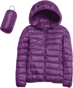 Women Lightweight Windproof Coat Slim Short Hooded Down Coats Outerwear Winter Packable Full Zip Up Warm Work Jacket