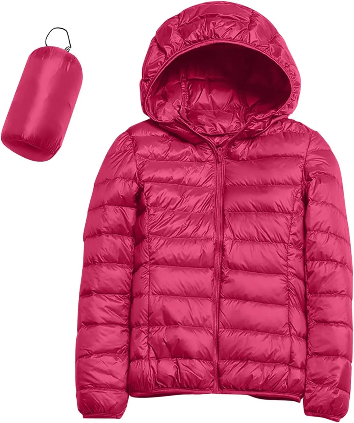 Women Lightweight Windproof Coat Slim Short Hooded Down Coats Outerwear Winter Packable Full Zip Up Warm Work Jacket