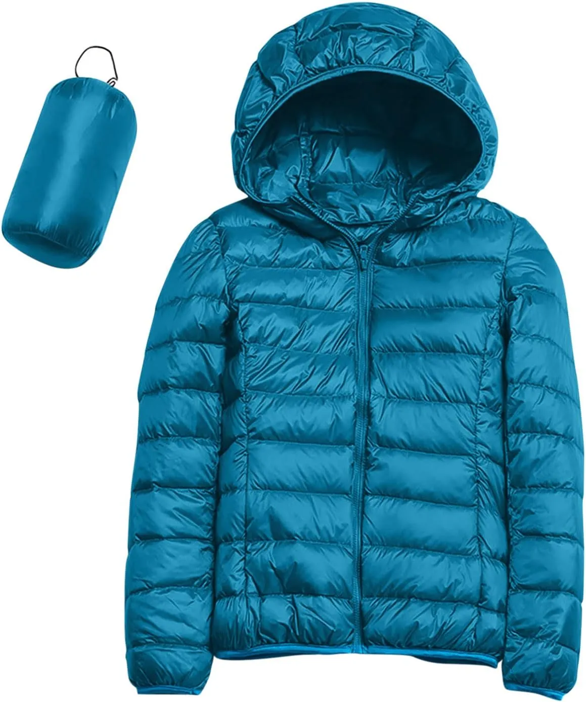 Women Lightweight Windproof Coat Slim Short Hooded Down Coats Outerwear Winter Packable Full Zip Up Warm Work Jacket