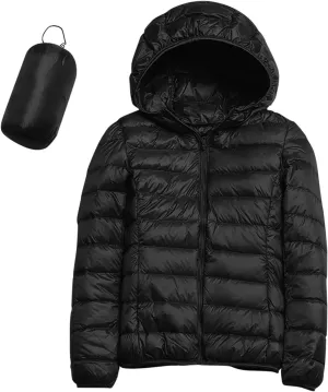 Women Lightweight Windproof Coat Slim Short Hooded Down Coats Outerwear Winter Packable Full Zip Up Warm Work Jacket