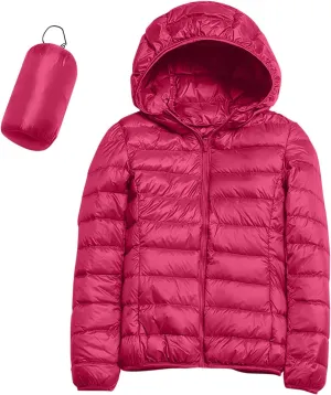 Women Lightweight Windproof Coat Slim Short Hooded Down Coats Outerwear Winter Packable Full Zip Up Warm Work Jacket