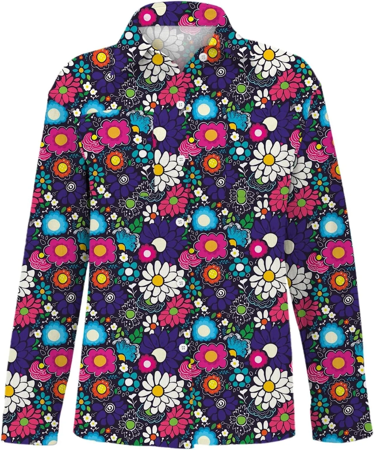 Women Linen Long Sleeve Shirts Button Down Loose Summer Tops Ethnic Vintage Floral Shirt Boho Causal Dressy Blouse