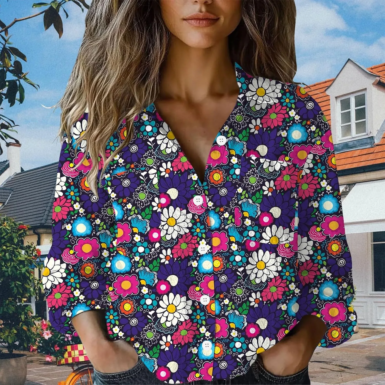 Women Linen Long Sleeve Shirts Button Down Loose Summer Tops Ethnic Vintage Floral Shirt Boho Causal Dressy Blouse