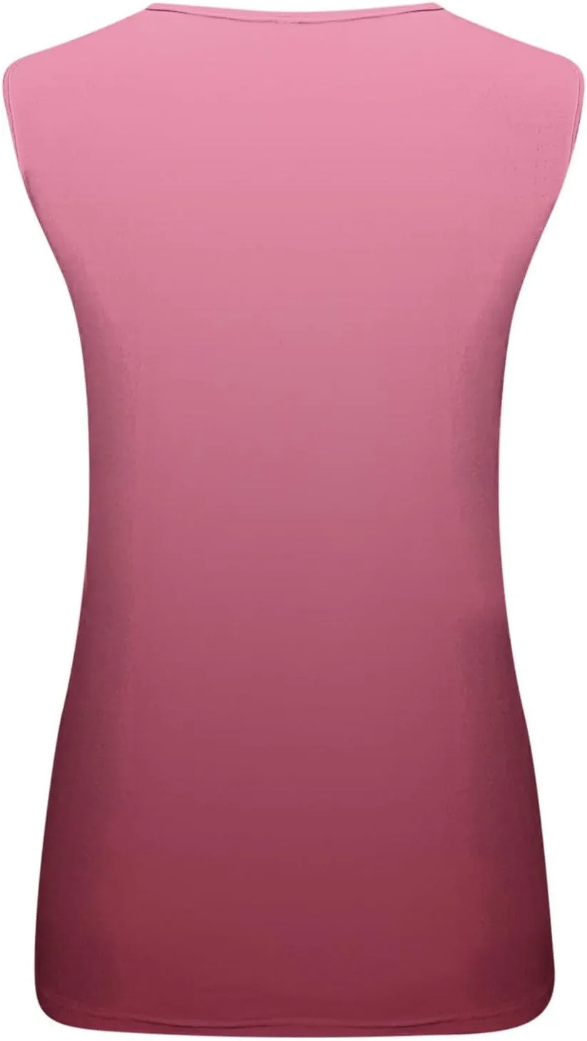 Women O Ring Shoulder Cute Tank Tops Casual Summer Loose Fit Sleeveless Shirt Gradient Scoop Neck Tunics Tees
