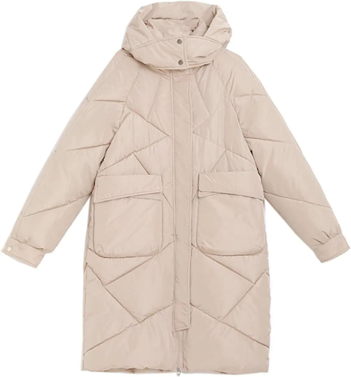 Women's 2024 Long Puffer Jacket Thickened Winter Coat Drawstring Hooded Zip Puffer Jacket Quilted Baggy Down Parka