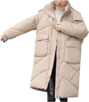 Women's 2024 Long Puffer Jacket Thickened Winter Coat Drawstring Hooded Zip Puffer Jacket Quilted Baggy Down Parka