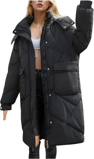 Women's 2024 Long Puffer Jacket Thickened Winter Coat Drawstring Hooded Zip Puffer Jacket Quilted Baggy Down Parka