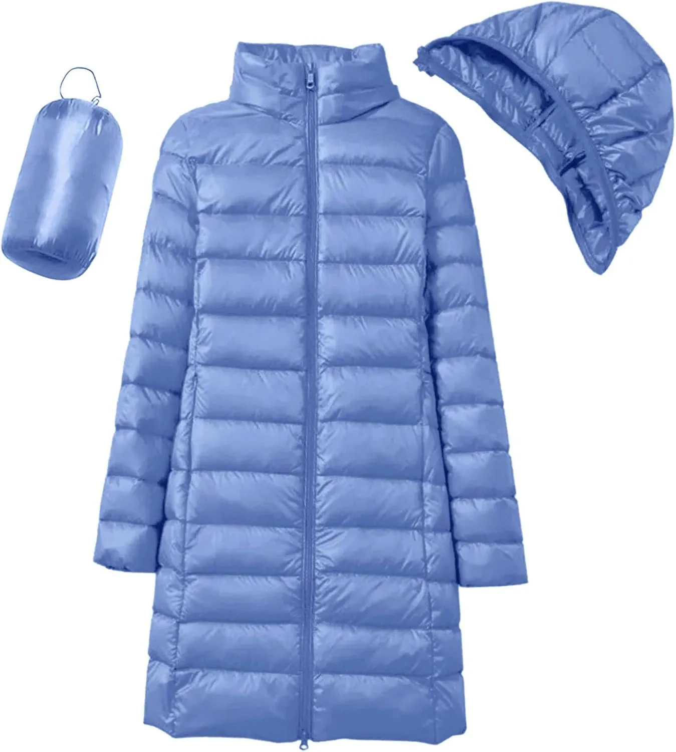 Womens 2024 Winter Long Coats Lightweight Packable Warm Puffer Jacket Hooded Removable Qulited Jackets Casual Outwear