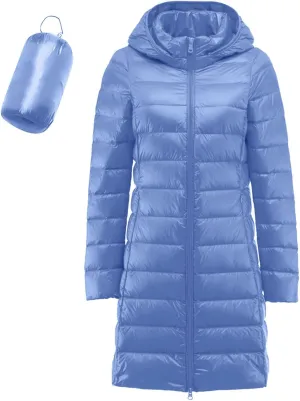Womens 2024 Winter Long Coats Lightweight Packable Warm Puffer Jacket Hooded Removable Qulited Jackets Casual Outwear