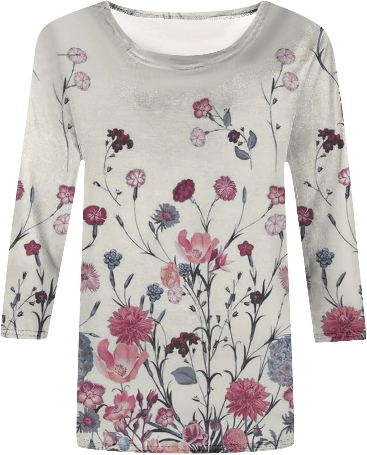 Womens 3/4 Length Sleeve Tops 2024, Valentines and Casual Fashion Style Shirts Crew Neck Loose-Fitting Blouses