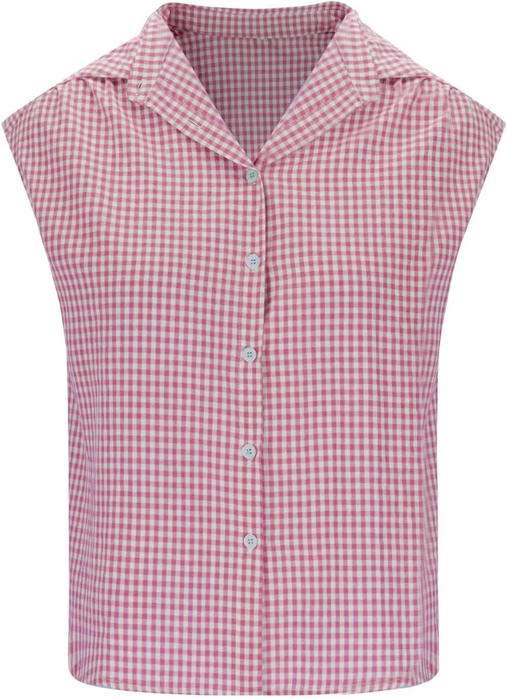 Women's Cap Sleeve Button Down Shirts Vintage Plaid Print Collared Blouse Dressy Casual Summer Tops