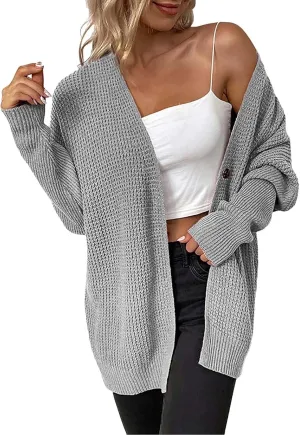Women's Casual Fall Cardigan Sweater Long Sleeve Open Front Cardigans Button Down Oversized Knit Outwear with Pockets