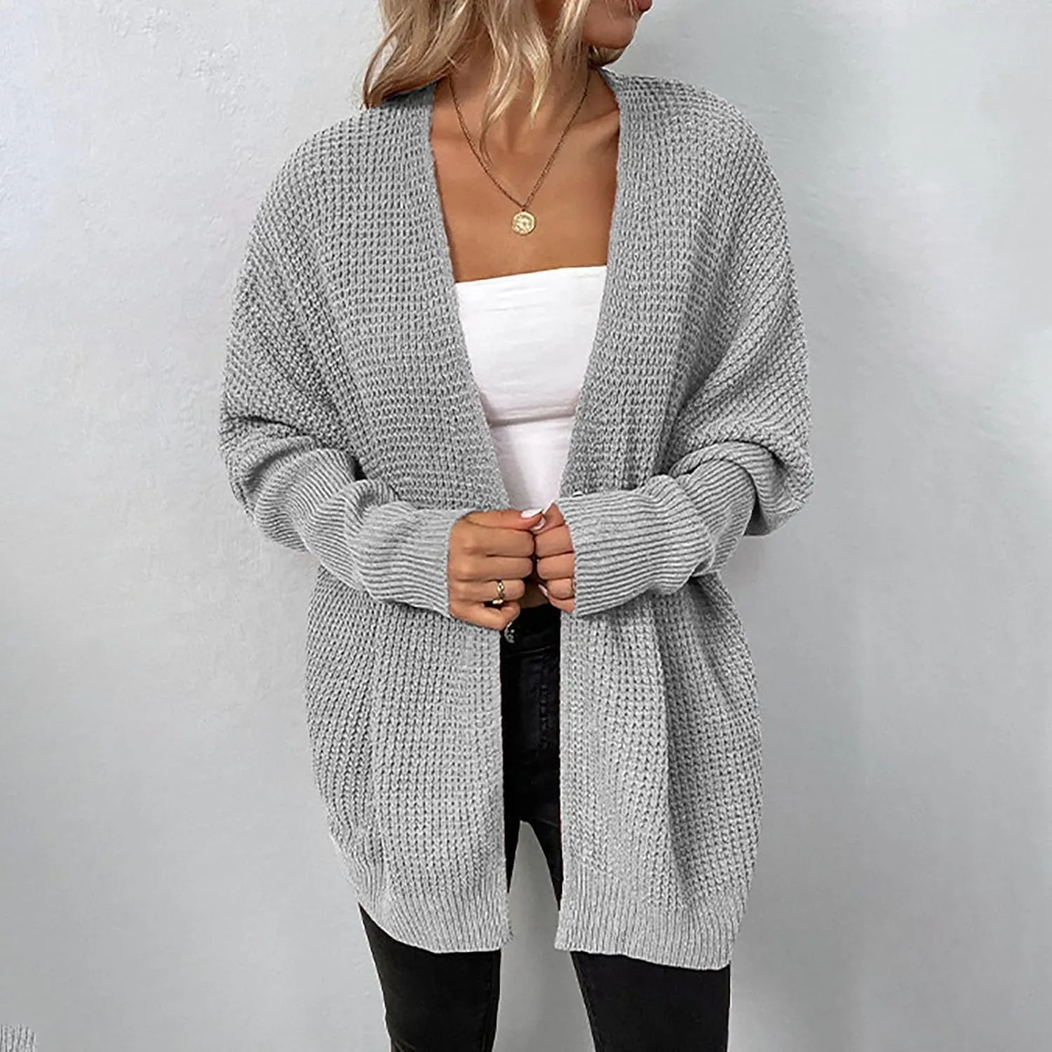 Women's Casual Fall Cardigan Sweater Long Sleeve Open Front Cardigans Button Down Oversized Knit Outwear with Pockets