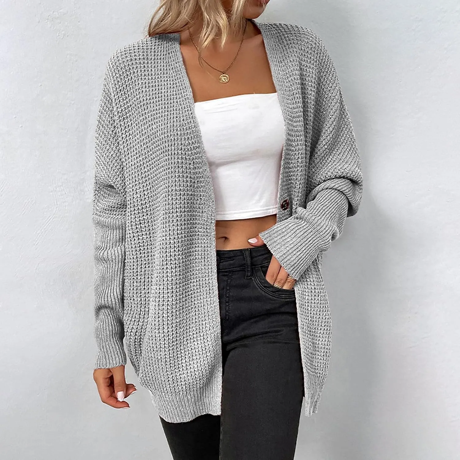 Women's Casual Fall Cardigan Sweater Long Sleeve Open Front Cardigans Button Down Oversized Knit Outwear with Pockets