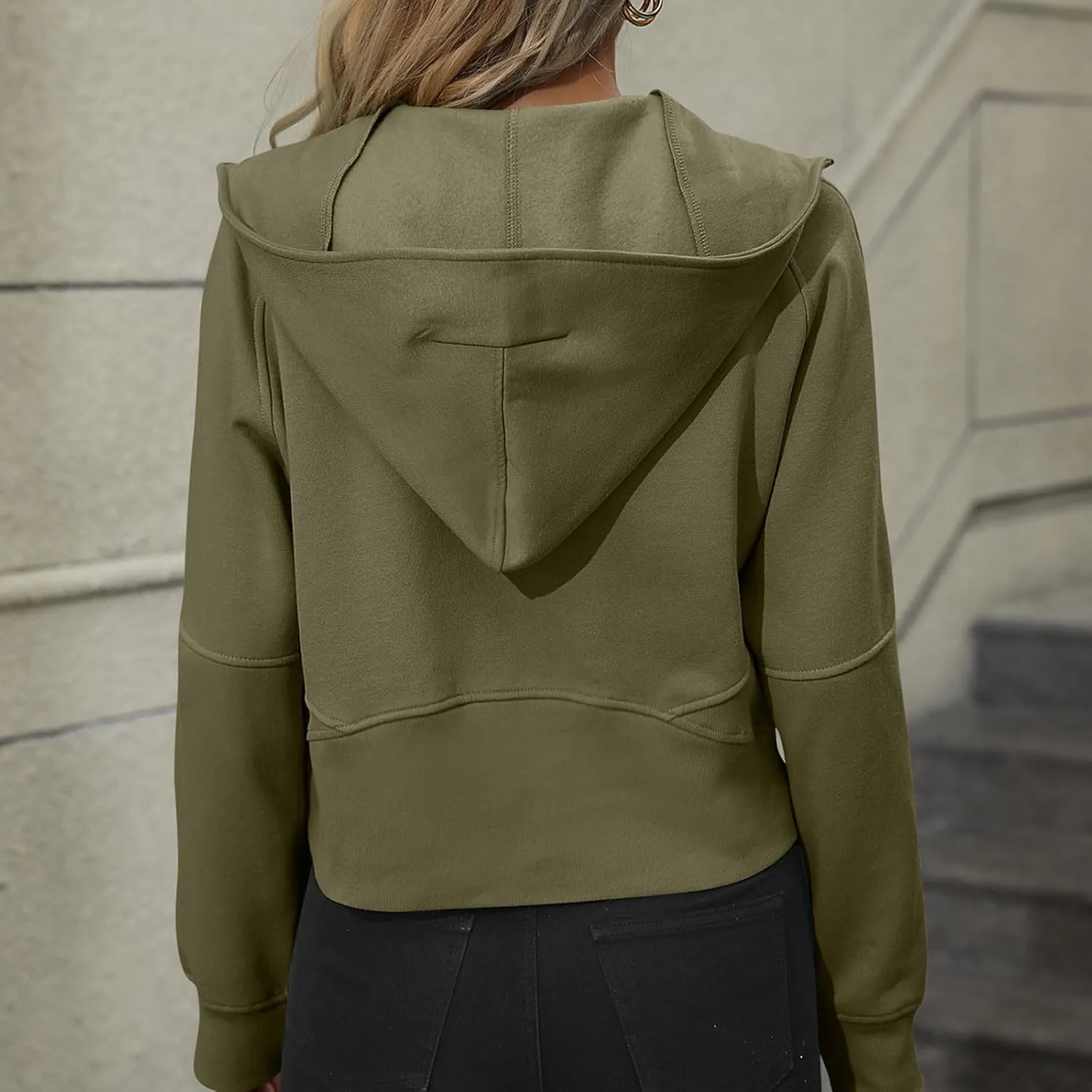 Women's Casual Workout Hoodies Trendy Half Zipper Pockets Cropped Sweatshirt Tops Long Sleeve Solid Color Pullover