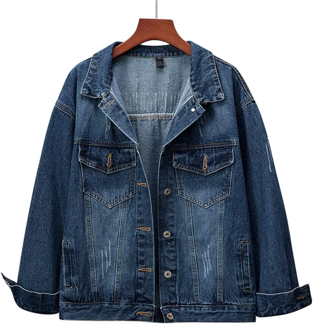 Women's Chain Tassel Oversized Denim Jacket Girl Loose Jean Coats Spring Outwear